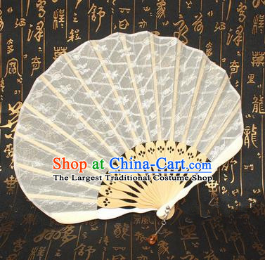 Chinese Handmade Classical Folding Fans Folk Dance White Lace Accordion Fan for Women