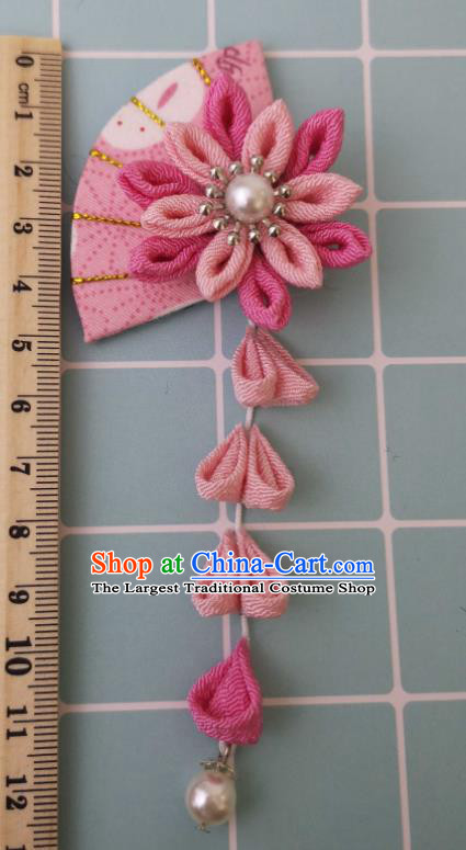 Japanese Handmade Kimono Hair Accessories Japan Traditional Pink Fan Tassel Hairpins for Women