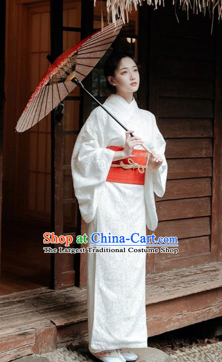 Japanese Handmade White Lace Kimono Costume Japan Traditional Yukata Dress for Women