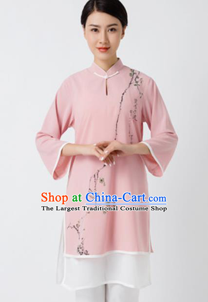 Chinese Traditional Tai Chi Printing Plum Blossom Pink Costume Martial Arts Uniform Kung Fu Wushu Clothing for Women