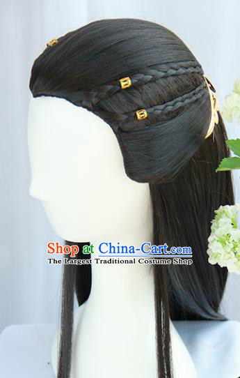 Chinese Traditional Hanfu Wigs Sheath Ancient Swordsman Hairpiece Handmade Chignon for Men