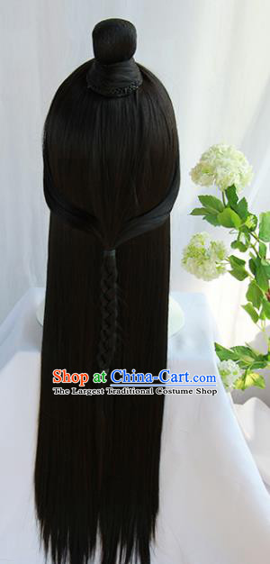 Handmade Chinese Traditional Tang Dynasty Hanfu Blunt Bangs Wigs Sheath Ancient Princess Chignon for Women