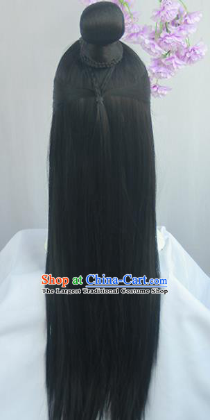 Chinese Traditional Hanfu Wigs Sheath Ancient Swordsman Hairpiece Handmade Chignon for Men