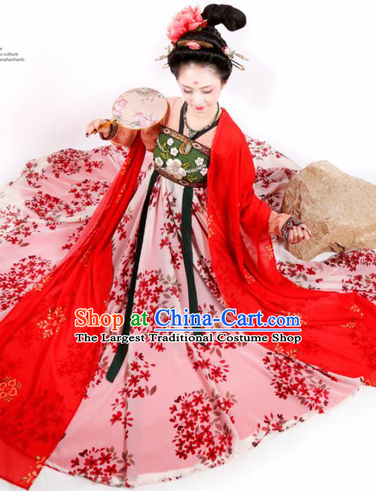 Chinese Ancient Court Lady Pink Hanfu Dress Traditional Tang Dynasty Imperial Consort Embroidered Historical Costume for Women