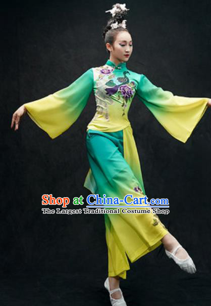 Chinese Classical Dance Costume Traditional Umbrella Dance Green Clothing for Women