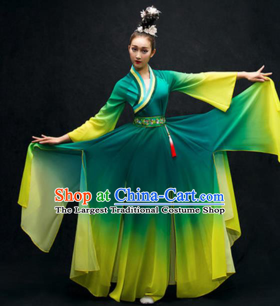 Chinese Classical Dance Costume Traditional Umbrella Dance Green Dress for Women