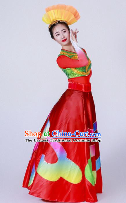 Chinese Spring Festival Gala Classical Dance Costume Traditional Modern Dance Red Dress for Women