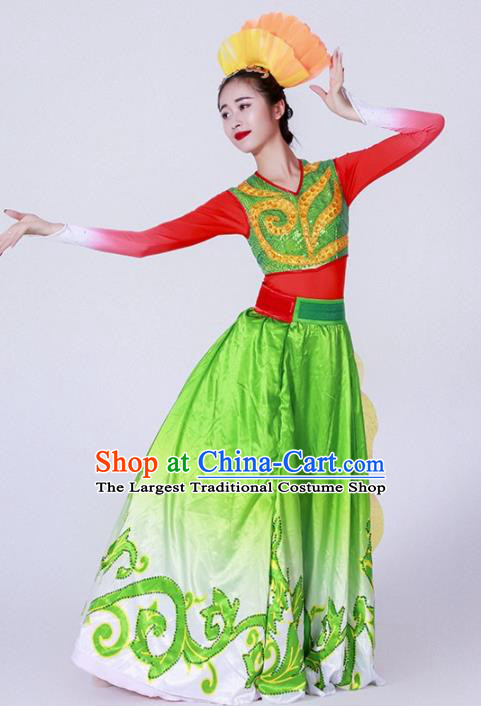 Chinese Spring Festival Gala Classical Dance Costume Traditional Modern Dance Green Dress for Women