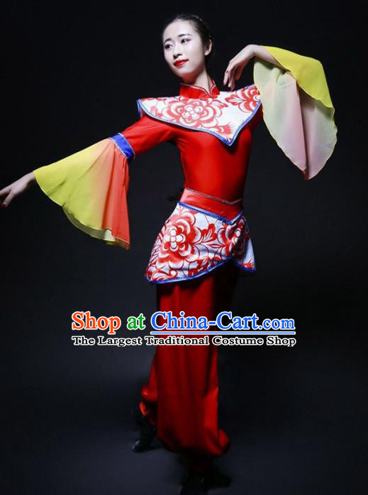 Chinese Folk Dance Yangko Stage Performance Costume Traditional Drum Dance Red Clothing for Women