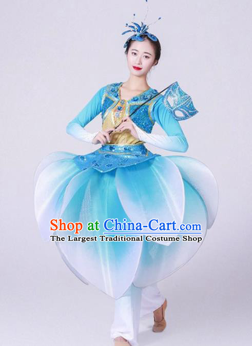 Chinese Folk Dance Yangko Stage Performance Blue Costume Traditional Lantern Dance Clothing for Women