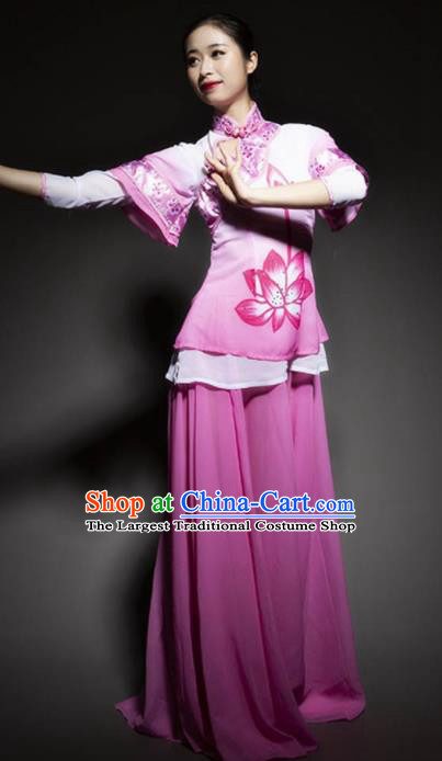 Chinese Classical Dance Pink Dress Traditional Umbrella Dance Stage Performance Costume for Women