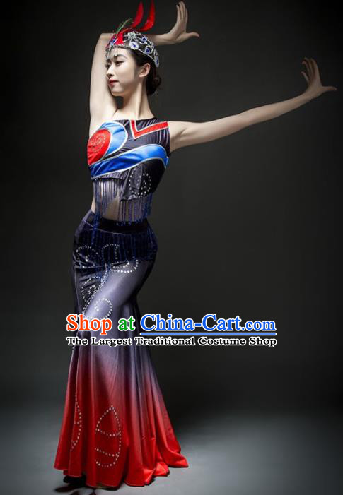 Chinese Traditional Dai Nationality Ethnic Dance Costume Minority Peacock Dance Dress for Women