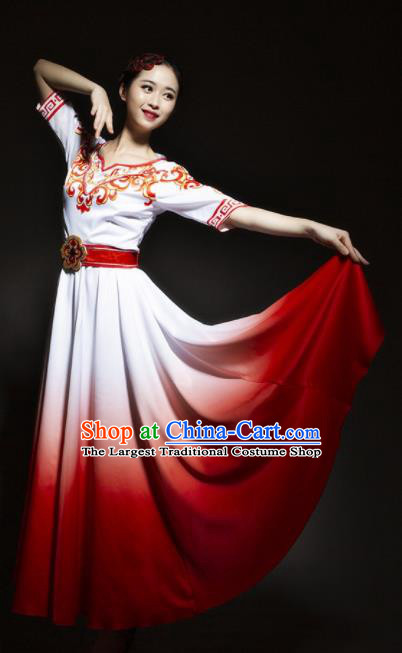 Chinese Modern Dance Stage Costume Traditional Chorus Group Dance Red Dress for Women