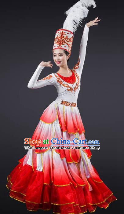 Chinese Modern Dance Stage Costume Traditional Opening Dance Red Dress for Women