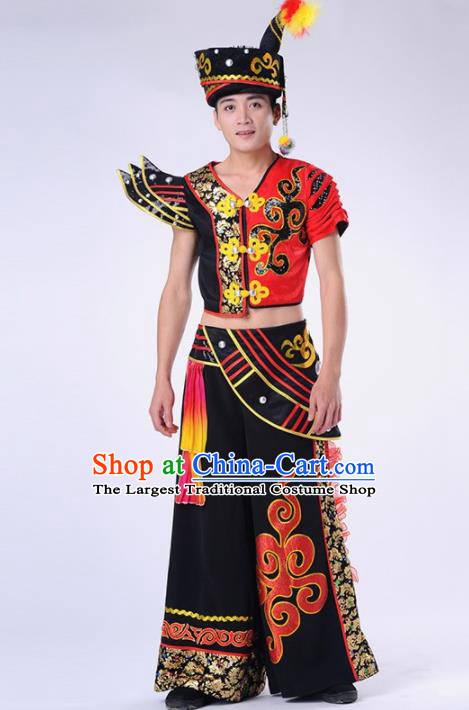 Chinese Yi Nationality Ethnic Dance Costume Traditional Minority Folk Dance Clothing for Men