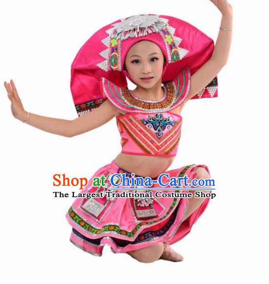 Chinese Yi Nationality Ethnic Costume Traditional Minority Folk Dance Stage Performance Clothing for Kids