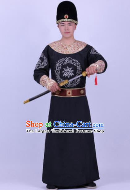 Chinese Traditional Tang Dynasty Swordsman Costume Ancient Imperial Bodyguard Black Robe for Men