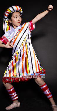 Chinese Drung Nationality Ethnic Stage Performance White Costume Traditional Minority Folk Dance Clothing for Kids