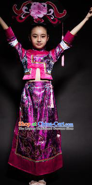 Chinese Manchu Nationality Ethnic Stage Performance Costume Traditional Minority Folk Dance Clothing for Kids
