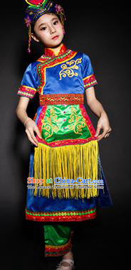 Chinese Xibo Nationality Ethnic Stage Performance Costume Traditional Minority Folk Dance Clothing for Kids