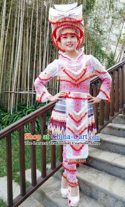 Traditional Chinese Miao Nationality Folk Dance Beads Tassel Short Dress Minority Ethnic Wedding Stage Performance Costume for Women