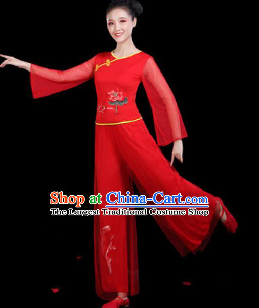 Traditional Chinese Yangko Group Dance Red Clothing Folk Dance Fan Dance Stage Performance Costume for Women