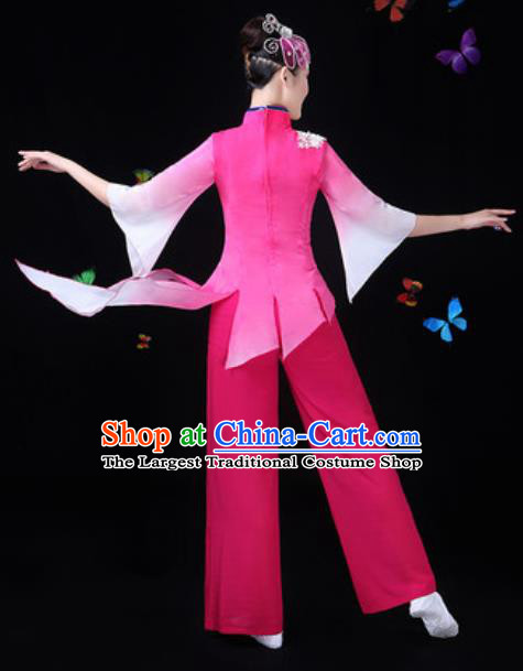 Traditional Chinese Yangko Lotus Dance Pink Clothing Folk Dance Fan Dance Stage Performance Costume for Women