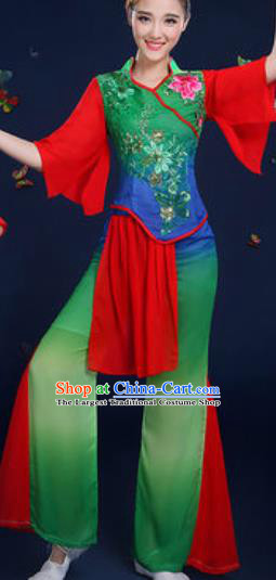 Traditional Chinese Fan Dance Deep Green Clothing Folk Dance Yangko Stage Performance Costume for Women