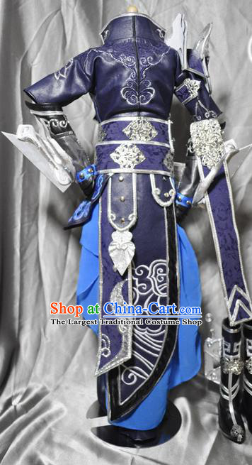 Traditional Chinese Cosplay Swordsman Purple Armor Hanfu Clothing Ancient Prince Embroidered Costume for Men