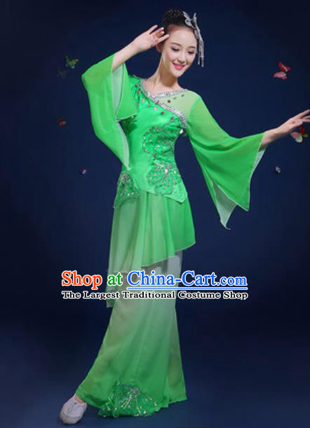 Chinese Traditional Classical Dance Group Dance Green Dress Umbrella Dance Stage Performance Costume for Women
