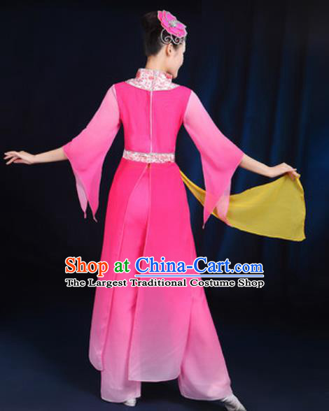 Chinese Traditional Umbrella Dance Group Dance Rosy Dress Classical Dance Stage Performance Costume for Women