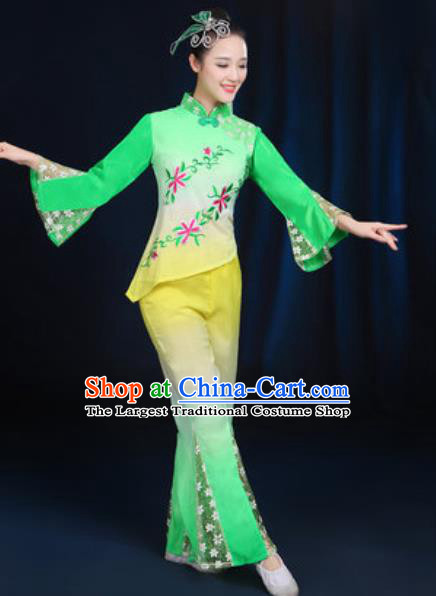 Traditional Chinese Yangko Fan Dance Green Clothing Folk Dance Stage Performance Costume for Women
