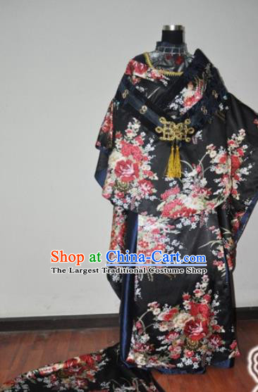 Traditional Chinese Cosplay Peri Princess Black Hanfu Dress Ancient Swordswoman Embroidered Costume for Women