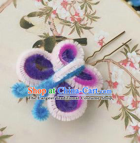 Traditional Chinese Qing Dynasty Velvet Butterfly Hairpins Handmade Ancient Palace Hair Accessories for Women