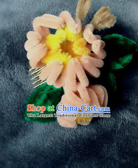 Traditional Chinese Qing Dynasty Orange Velvet Flowers Hairpins Handmade Ancient Palace Hair Accessories for Women
