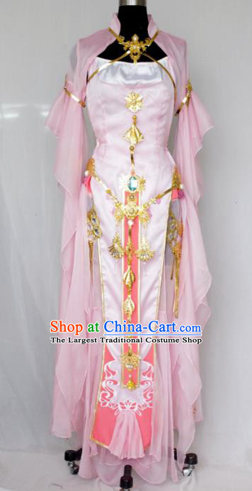 Traditional Chinese Cosplay Swordswoman Pink Hanfu Dress Ancient Heroine Embroidered Costume for Women