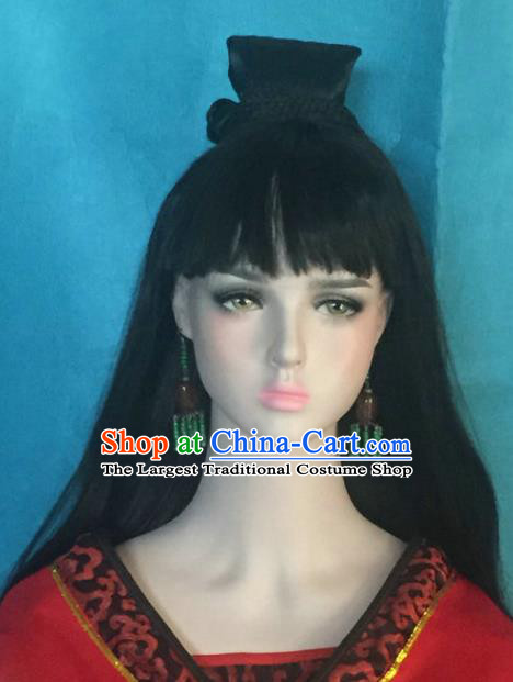 Traditional Chinese Ming Dynasty Swordswoman Wigs Ancient Palace Princess Chignon Hair Accessories for Women