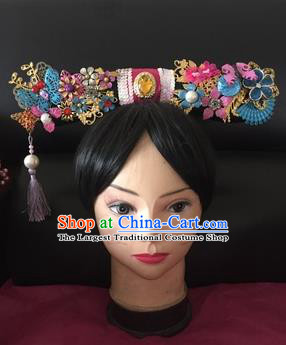 Traditional Chinese Qing Dynasty Princess Purple Tassel Headwear Ancient Manchu Lady Hair Accessories for Women