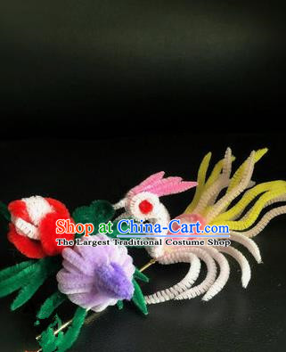 Traditional Chinese Ancient Qing Dynasty Velvet Phoenix Hairpins Handmade Palace Hair Accessories for Women