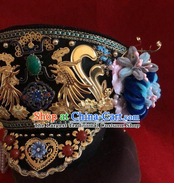 Traditional Chinese Qing Dynasty Imperial Consort Hat Headwear Ancient Palace Manchu Hair Accessories for Women