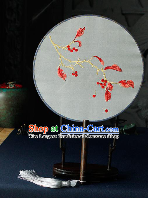 Chinese Traditional Handmade Palace Fans Ancient Princess Embroidered Red Leaf Round Fans for Women