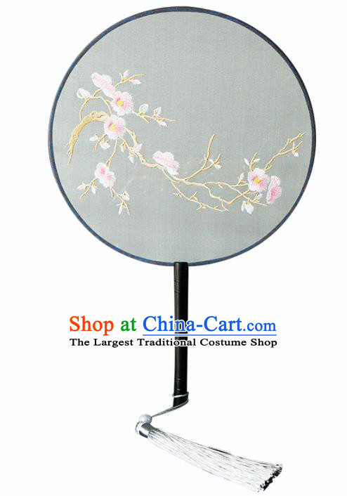 Chinese Traditional Handmade Palace Fans Ancient Princess Embroidered Plum Blossom Round Fans for Women