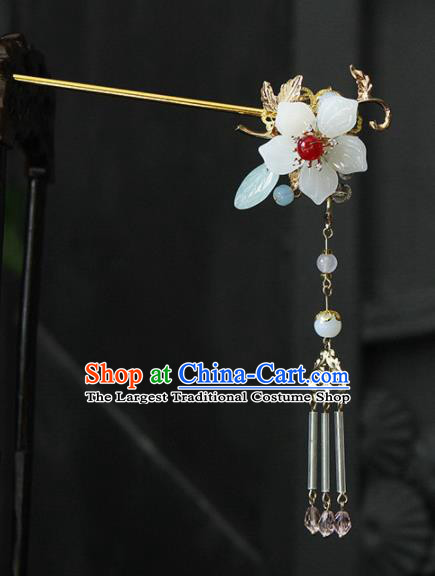 Traditional Chinese Wedding Tassel Step Shake Jade Flower Hairpins Handmade Ancient Bride Hair Accessories for Women