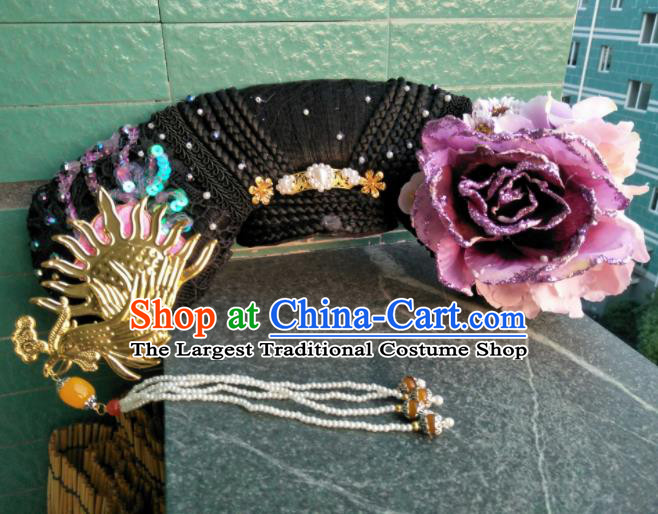 Traditional Chinese Handmade Qing Dynasty Manchu Queen Phoenix Headwear Hairpins Ancient Imperial Consort Hair Accessories for Women
