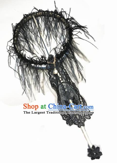 Chinese Stage Show Black Feather Round Fans Brazilian Carnival Catwalks Prop Fans for Women