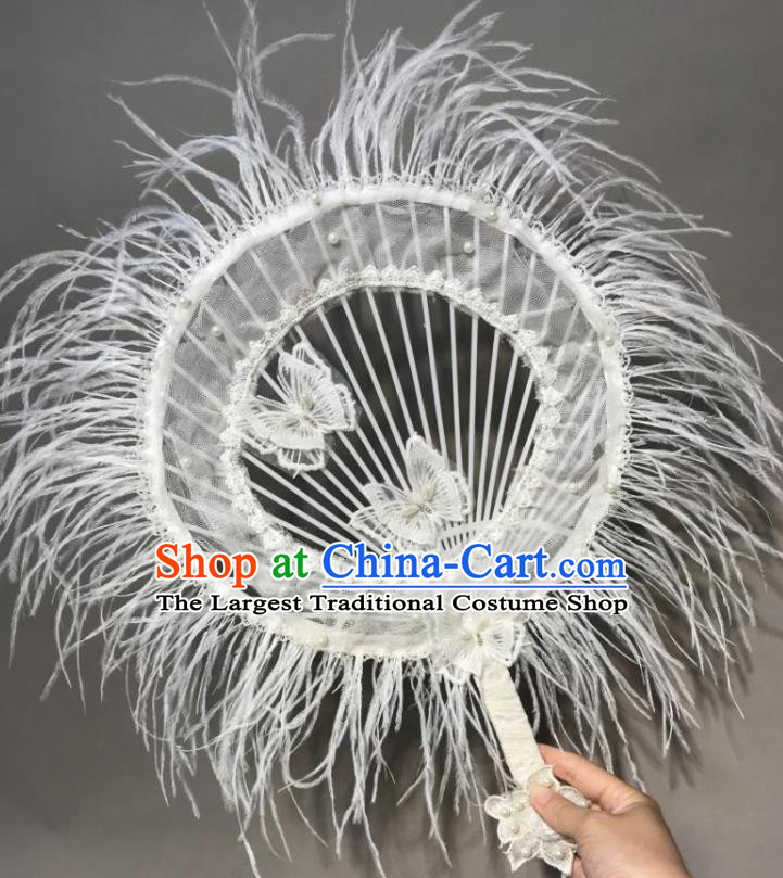 Chinese Stage Show White Feather Round Fans Brazilian Carnival Catwalks Prop Fans for Women