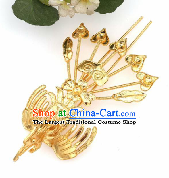 Chinese Handmade Hanfu Golden Phoenix Hairpins Traditional Ancient Princess Hair Accessories for Women