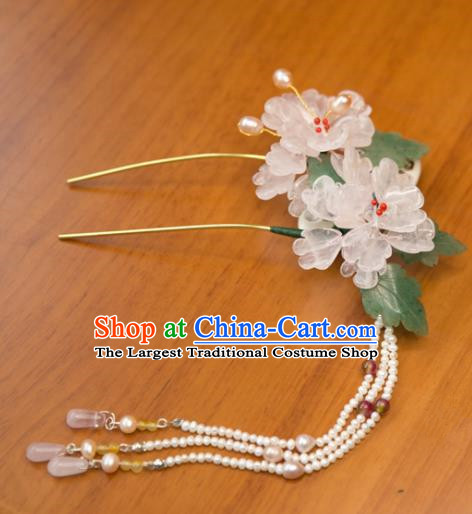 Chinese Handmade Hanfu Pearls Tassel Hairpins Lotus Hair Clip Traditional Ancient Princess Hair Accessories for Women