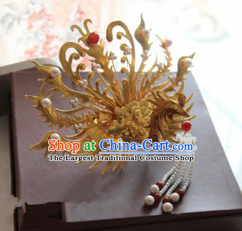 Chinese Handmade Hanfu Tassel Hairpins Phoenix Coronet Traditional Ancient Princess Hair Accessories for Women
