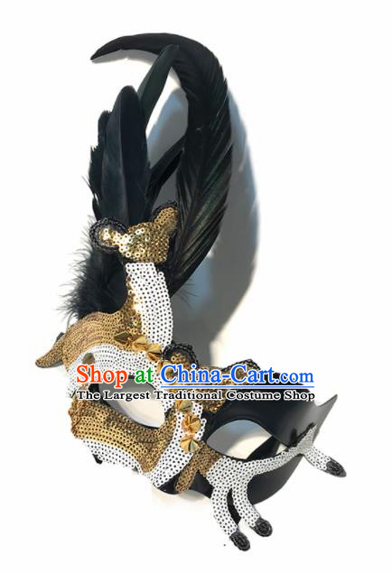 Top Halloween Stage Show Golden Paillette Feather Face Mask Brazilian Carnival Catwalks Accessories for Women
